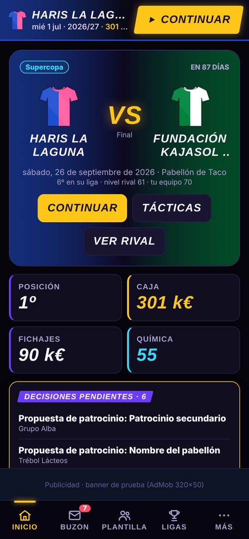 Pantalla de inicio de Golden Set con el próximo partido